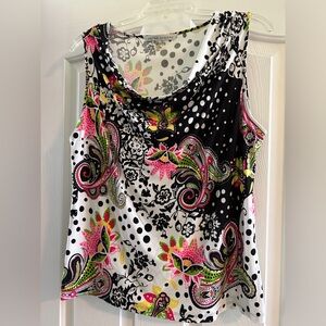 Sleeveless top - black,white,pink,green and yellow mix
